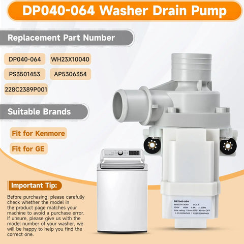 Drain Pump Replacement For Washer Fits GUD27ESSM1WW GTUN275EM GTUP240EM GTUP270GM And Kenmore 26615322 white plastic pump