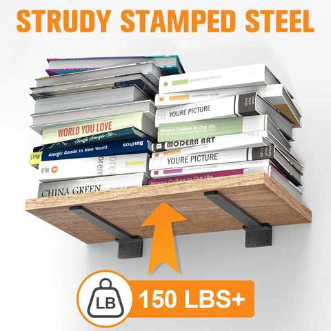 Heavy Duty Black Floating Shelf Brackets 10 Inch 6 Pack Metal Hidden Supports With Zero Lip Design For Rock Solid Wall Mounted Diy Shelving And Quick Snap Install Screws Included