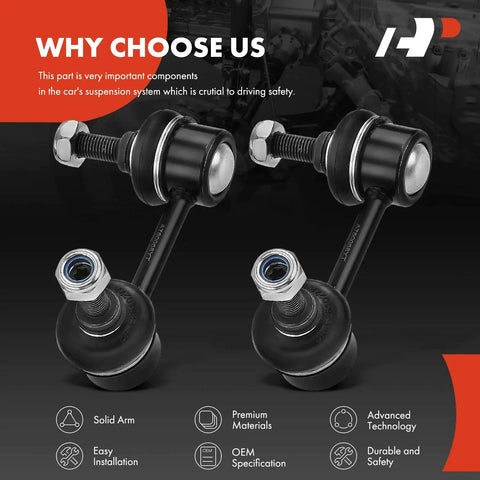 2 Pcs Rear Sway Bar Links Stabilizer Bar Links for Jeep Compass Patriot Chrysler 200 Avenger Caliber Outlander Outlander Sport Lancer Eclipse Cross RVR Fits 2007 To 2019 Models and More, Heavy Duty Suspension Upgrade, displayed with bolts and installation features