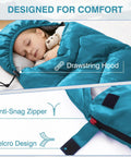 Child sleeping in All Weather Sleeping Bag For Adults And Kids, Ultra Lightweight Waterproof Gear For Camping And Hiking.