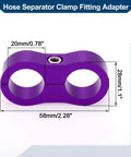 Premium AN10 Hose Separator Clamp Set Purple Anodized Aluminum dual tube organizer measuring 58mm by 28mm for secure fitment.
