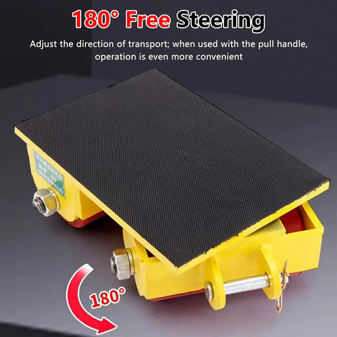 Heavy Duty Swivel Machinery Moving Skates Featuring Smooth Rollin Pu Or Tough Steel Wheels For No Sweat Heavy Equipment Haulin And Killer Floor Grip On Any Surface, showing 180° free steering feature.