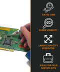 Hand using Pro Grade Flux Pen For Electronics Soldering Liquid Flux Dispensing Pen With Fine Tip Precision Applicator on circuit board