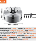 Three Jaw Self Centering Lathe Chuck 10 Inch With 0.24 To 9.84 In Clamping Range, HT300 Steel, with T Key and Fixing Screws