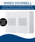 Decorative Wired Doorbell Kit With Easy Install Two Note Front Door Chime And One Note Back Door Tone In White Textured Finish
