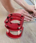 Sturdy Iron Router Lift Table Base With Red Finish For Small Electric Tenoning And Trimming Machines, Featuring Easy Clean Design For Precise Milling And Smooth Chamfering In Busy Workshops.