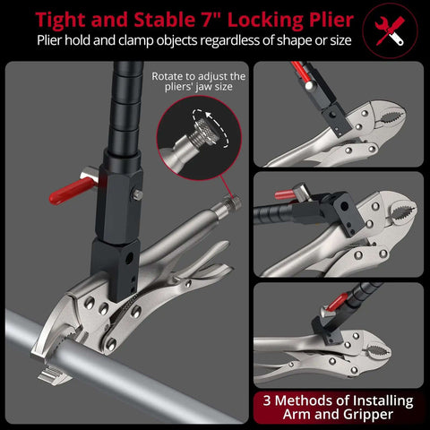 Pro Grade Digital Dial Indicator Gauge Kit with 13.77 inch flexible arm and 7 inch locking pliers clamping on pipe