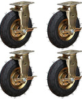 Heavy Duty Swivel Caster Wheels Set Of Four With Side Brakes And Shock Absorbing Pneumatic Rubber Tires for 1300 lbs capacity