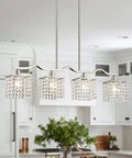 Crystal Chandelier Four Light Linear Raindrop Pendant Ceiling Light With Nickel Finish in kitchen setting
