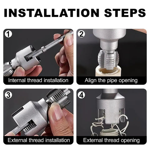 DIY Ready All In One Dual Function Pipe Thread Cutter With 1/2 Inch And 3/4 Inch Dies installation steps for threading PVC pipes