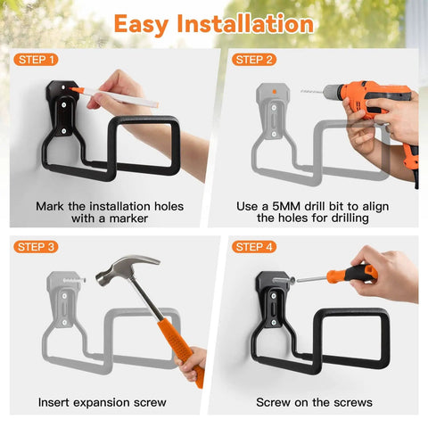 Installation steps for Heavy Duty Hose Holder Stand Wall Mount 2 Pack Garden Hose Hanger Reel Metal Water Pipe Tube Hooks Rack