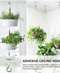 Heavy Duty Peel And Stick Ceiling Hooks Two Pack Rock Solid Grip With Safety Clasp Zero Hassle Install For Hanging Plants in use indoors.