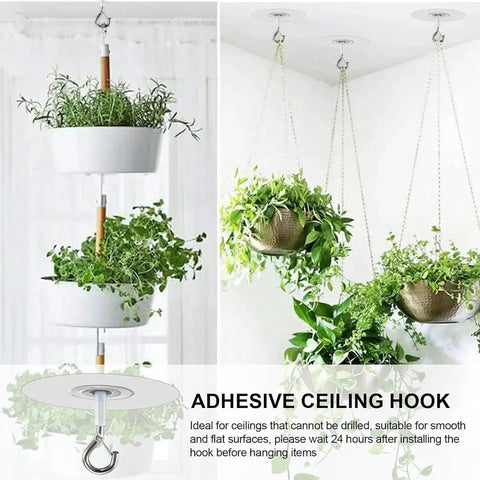 Heavy Duty Peel And Stick Ceiling Hooks Two Pack Rock Solid Grip With Safety Clasp Zero Hassle Install For Hanging Plants in use indoors.