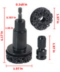 Wheel Hub Cleaning Tool And Stud Cleaner Kit with six grinding bits and measurements shown, compatible with drill or impact wrench.
