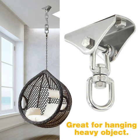 Badass Heavy Duty Swing Hangers With Beast Mode Two Thousand Pound Capacity And Smooth Three Sixty Swivel Stainless Steel Hardware for heavy objects.