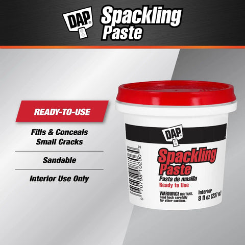 Ready To Use Spackling Paste White 8 Oz for patching small cracks and nail holes in plaster wallboard and wood