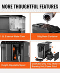 More thoughtful features of Automatic Espresso Machine With Built In Grinder, 20 Bar Pressure, Frother Steam Wand, 15 Grinding Settings
