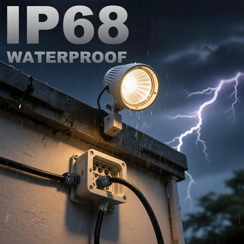 IP68 waterproof cable glands on outdoor electrical box with light and cables, Six Pack One Half Inch NPT Black Adjustable Cable Glands IP68 Waterproof Electrical Connectors Nylon Cord Grips Strain Relief For Electrical Boxes No Fuss Install