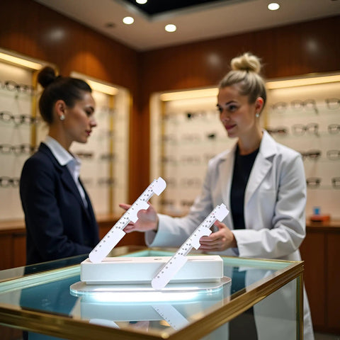 Two Piece White Pupil Distance Ruler For Eye Care And Prescription Eyeglasses PD Meter With Monocular And Binocular Measurement Options And Easy Read Scale Super Handy For Quick Accurate Fit, white plastic PD rulers in optical shop