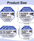 Two Large 3.5 Inch And Four Medium 2.65 Inch Weatherproof Video Surveillance Stickers With Strong Adhesive Security Camera Signs For Indoor And Outdoor Use To Deter Thieves And Keep Your Property Safe. Size chart showing two 3.5in and four 2.65in stickers