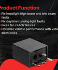 4 Pin Headlight Relay Fuse Module Replacement for Chevy Trailblazer GMC Buick Saab shown with product functions listed.