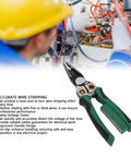 Badafaci 8 In 1 Wire Stripper Voltage Tester Multifunctional Crimping Cutting Pliers Electrical Tool with ergonomic handles in use.