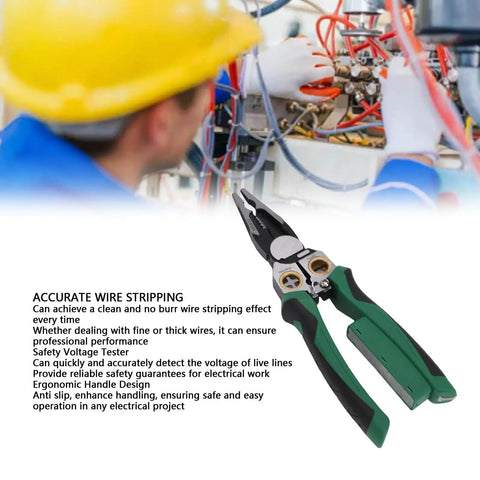 Badafaci 8 In 1 Wire Stripper Voltage Tester Multifunctional Crimping Cutting Pliers Electrical Tool with ergonomic handles in use.