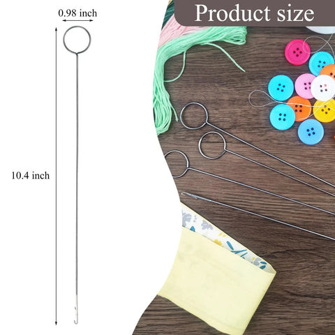 4 Pack Point Loop Turner Sewing Tools Set With Tongue Crochet And Latch Hook For Beads Belts Strips DIY Accessories Carbon Steel Durable Tools For Quick Threading And Seam Finishing, 10.4 inch