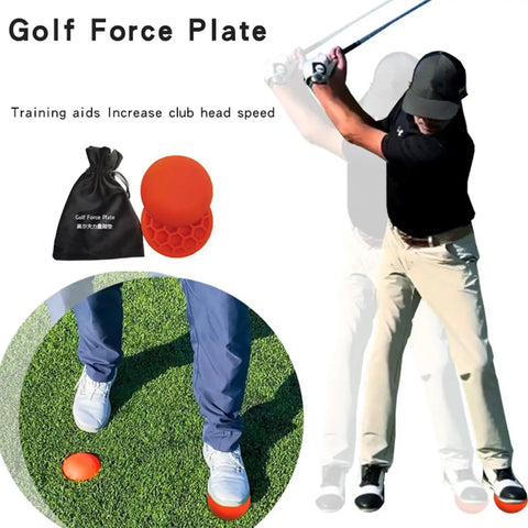 Golf Swing Training Pad Pro Grade Rubber Force Plate For Ground Reaction Drills shown with golfer on grass