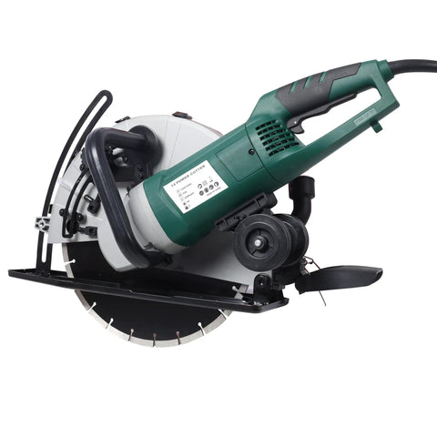 Rock Solid 14 Inch Wet Dry Corded Electric Circular Concrete Saw featuring a 2600 Watt motor and 4300 RPM spin for cutting masonry.