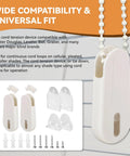 Two Pack Universal Window Blind Cord Tensioner To Keep Your Pull Downs Snug And Straight, Child Proof Cord Retainer with screws and clips.