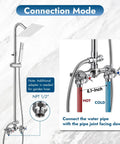 Wall Mount Outdoor Shower Kit With Chrome Rainfall Head And Handheld Spray, Double Cross Handles, Adjustable Slide Bar, Exposed Dual Function Faucet Fixture, Rust Resistant Stainless Steel And Brass Construction shown with connection mode details.