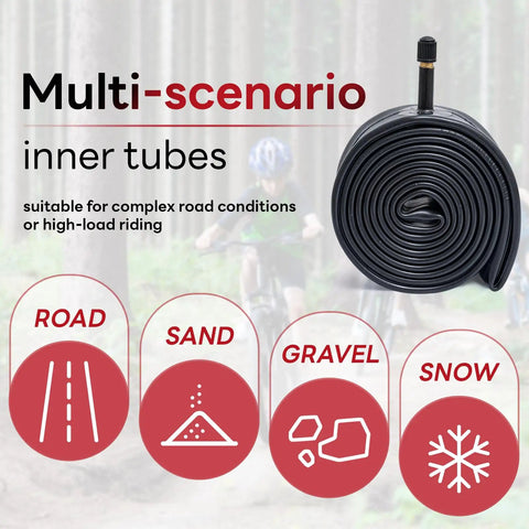 Two Pack 26 Inch Bike Inner Tubes 26x1.75 To 2.125 With AV32mm Schrader Valve suitable for road, sand, gravel, snow conditions