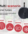All-Around 24x1.75 to 2.125 Bike Inner Tubes 2 Pack With AV Schrader Valve displayed for various terrains like road and gravel.