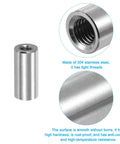 M5x0.8 Round Coupling Nuts 20mm Long Five Pieces 304 Stainless Steel Fasteners For Industrial Construction Rod Bar Connectors Built To Last Beefy Tough As Nails Silver Finish, threaded close-up