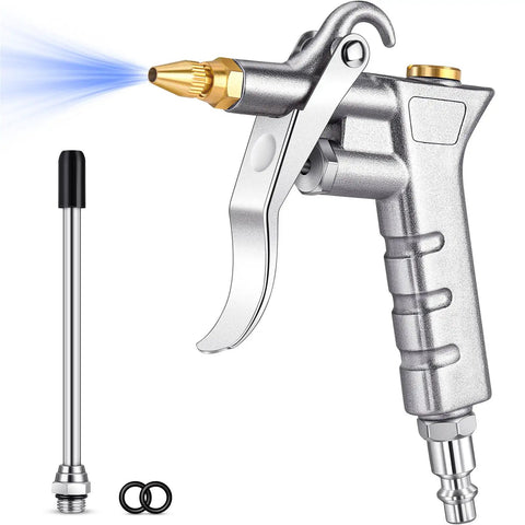 Metal Air Blow Gun With Brass Adjustable Nozzle And Steel Extension, Pro Grade Versatile Air Compressor Attachment For Dust Busting