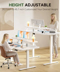 Two women using an Electric Standing Desk With Drawers 48 By 24 Inches Height Adjustable Sit Stand Desk With Monitor And Laptop Stands