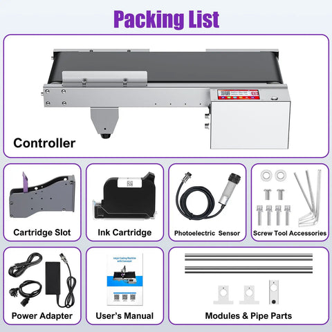 Packing list showing parts of Industrial Online Inkjet Printer With Mini Conveyor Belt For Expiry Dates Batch Numbers Barcodes