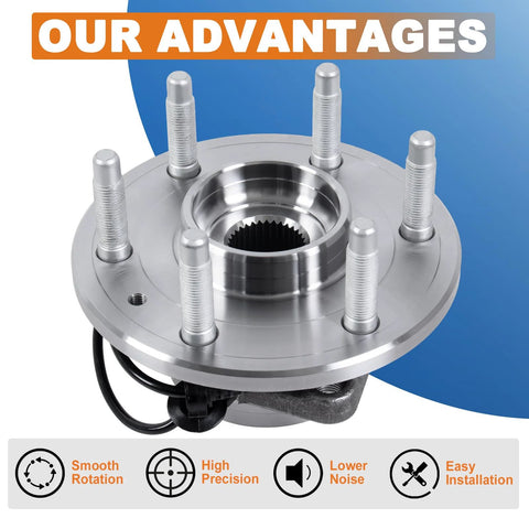 Beefed-Up Front Wheel Hub Bearing Assembly Pair For 4WD Only With ABS Fits 2007-2014 Cadillac Escalade 2007-2013 Chevy Silverado 1500