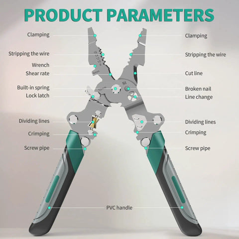 Diagram of 18 In 1 Wire Stripper Cutter Foldable Tool With Portable Storage Bag And Multifunctional Crimper And Stripper Electrical Pliers