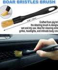 8.66'' boar bristle brush cleaning SUV interior, part of 7 Piece Must Have Car Detailing Brush Kit With Boar Hair Bristles Soft Fiber And Ultra Soft Detail Brushes Dual Head Vent Brush Cleaning Gel And Organizer Bag For Truck SUV Interior Cleaning
