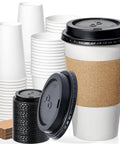 Leak Proof 16 Oz Disposable Coffee Cups With Lids Sleeves To Go Cups For Hot Beverages 50 Pack Durable Paper Cups For Home Office And Party BPA Free And Food Safe