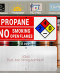 Propane Safety Sign Set No Smoking No Open Flames Aluminum Warning Signs With NFPA Symbol 9.84 By 3.93 Inches 2 Pack Built Tough