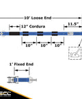 Diagram of Heavy Duty E Track Wheel Straps 2 Inch By 11 Foot 4 Pack with E Track Fittings and Rubber Blocks, 12,000 lbs strength.