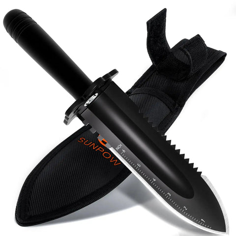 Heavy Duty Metal Detecting Shovel With Serrated Blade For Treasure Hunting 12 Inch Manganese Steel Digging Tool with sheath