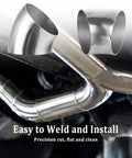 Four Pack 2.5 Inch 45 Degree Exhaust Elbow Pipe Slick 304 Stainless Steel Heavy Duty Mandrel Bend Tailpiece images showing polished welds.