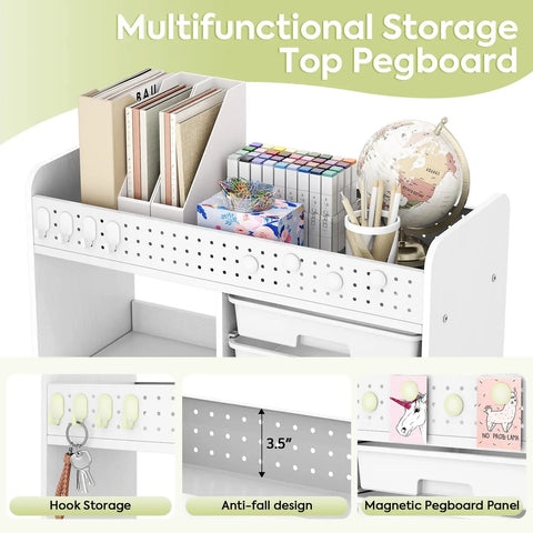 Rolling Storage Cart With Top Pegboard And Six Drawers Mobile Utility Cart On Wheels With Locking Brakes Craft Organizer