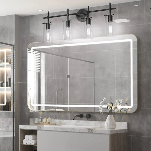Black Four Light Vanity Light Fixture Farmhouse Style For Bathroom Lighting E26 Socket Compatible Rustic Modern Bath Bar With Easy Mount Bulbs Not Included