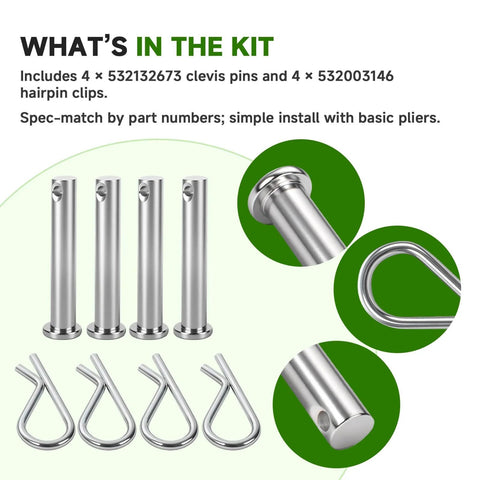 Clevis Pin And Hairpin Clip Kit With Four Pins And Four Clips, Replacement Parts For Tillers Including Husqvarna Poulan Weed Eater Jonsered