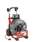 Professional Workhorse 5/8 Inch Brushless Drain Cleaning Drum Machine with large gray drum and red frame for heavy-duty clogs.